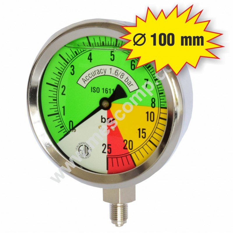 Glicerin isometric pressure gauges 8/25 Bar, 100 mm – bottom connection